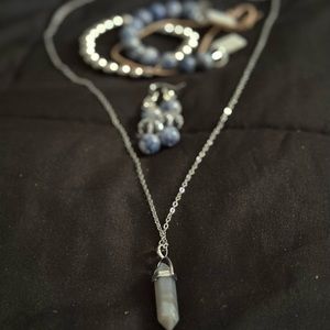 Lapis Lazuli Crystal beaded jewelry set, earrings and bangle bracelet set